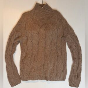 Haven Well Within 100% Cashmere Cable Knit Turtleneck Sweater Brown Size Medium